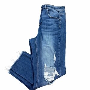 Love & Legend Distressed Straight Leg Jeans Size 14 Raw Hem Stretch Denim
